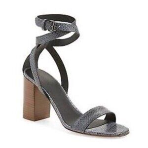 Vince Farley Grey Reptile Ankle Wrap Block Heel Sandal